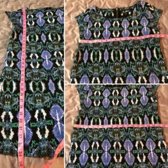 Sam Edelman Snake Print Mesh Panel Dress Knit Shift Green Blue Black M - Picture 11 of 11